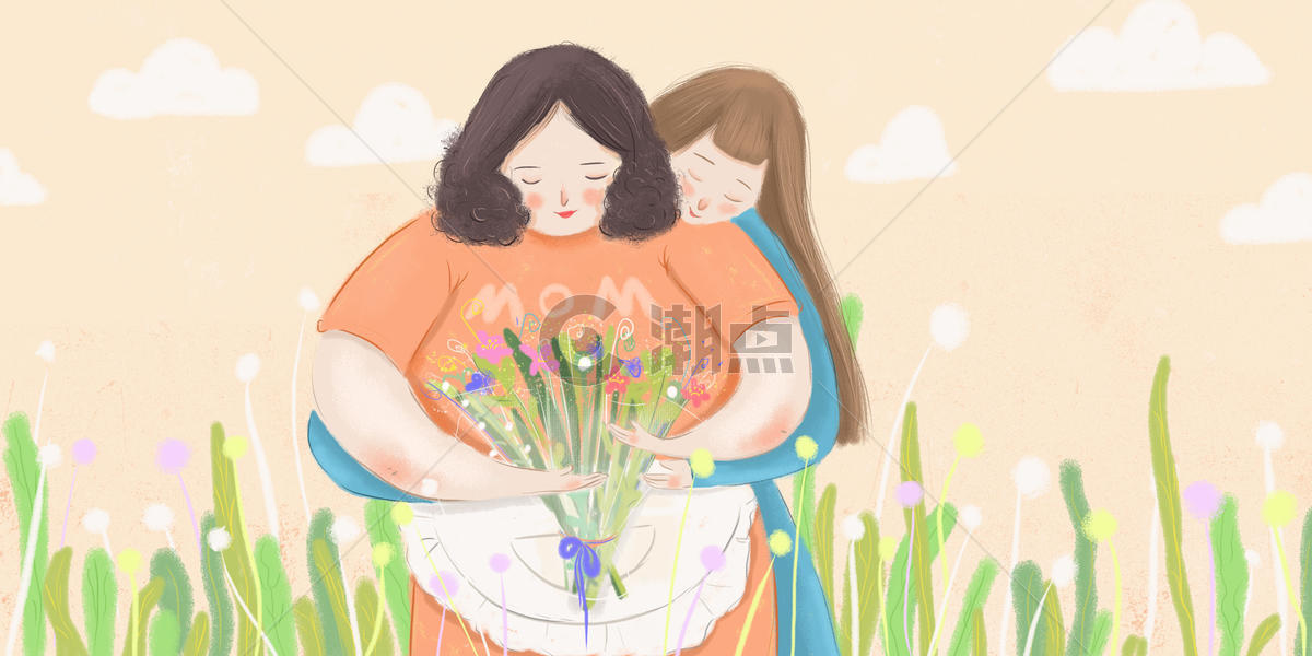 母亲节拥抱治愈系围裙插画图片素材免费下载