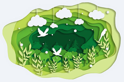 剪纸风绿色森林图片素材免费下载