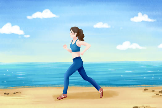 女生海边跑步健身图片素材免费下载