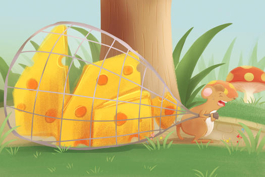 儿童插画小老鼠偷奶酪图片素材免费下载