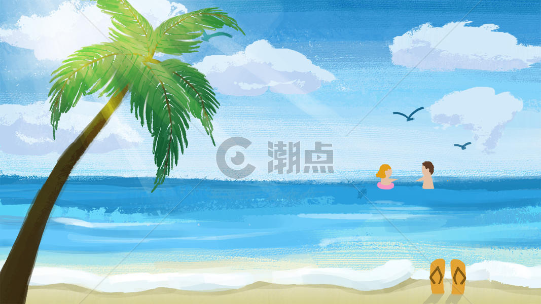 夏日场景海边沙滩插画图片素材免费下载