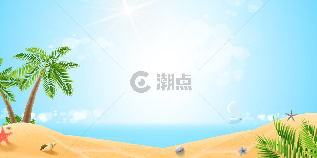 蓝色夏日清凉沙滩背景图片素材免费下载