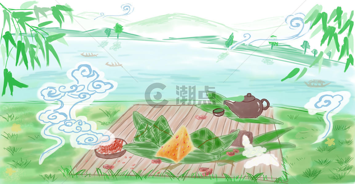 端午节吃粽子划龙舟图片素材免费下载
