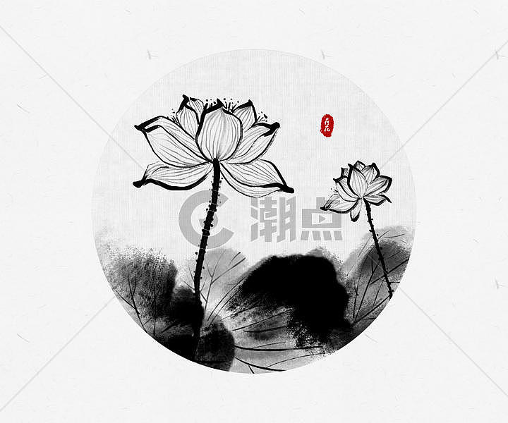 荷花中国风水墨画图片素材免费下载