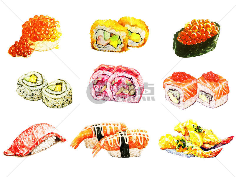 水彩手绘寿司图片素材免费下载