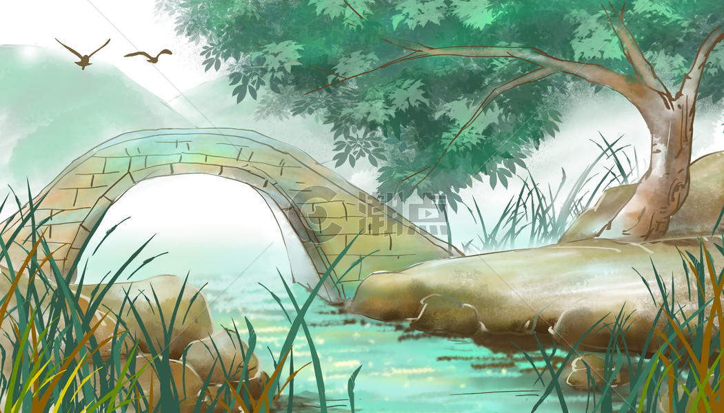 中国风小桥流水背景图片素材免费下载
