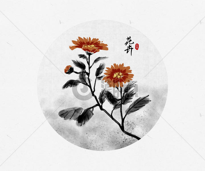 花卉中国风水墨画图片素材免费下载