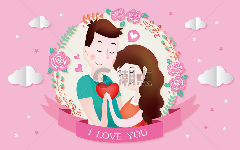 爱情情侣剪纸风图片素材免费下载