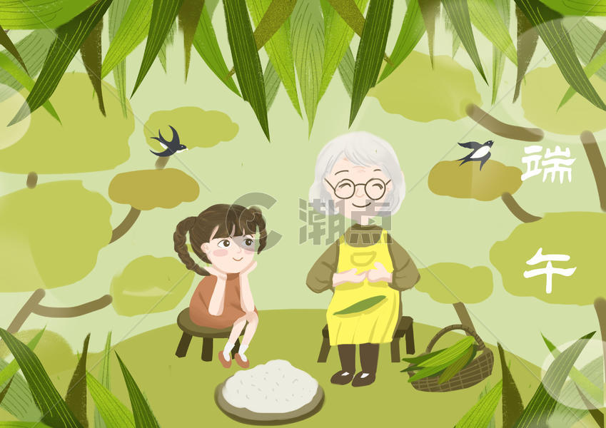 端午节包粽子插画图片素材免费下载