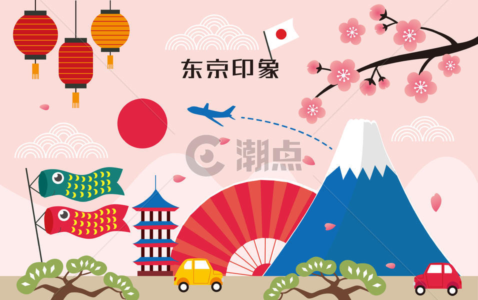 东京旅游剪纸风图片素材免费下载