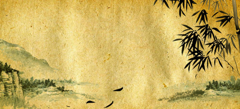 中国国画旧纸背景竹子远山图片素材免费下载