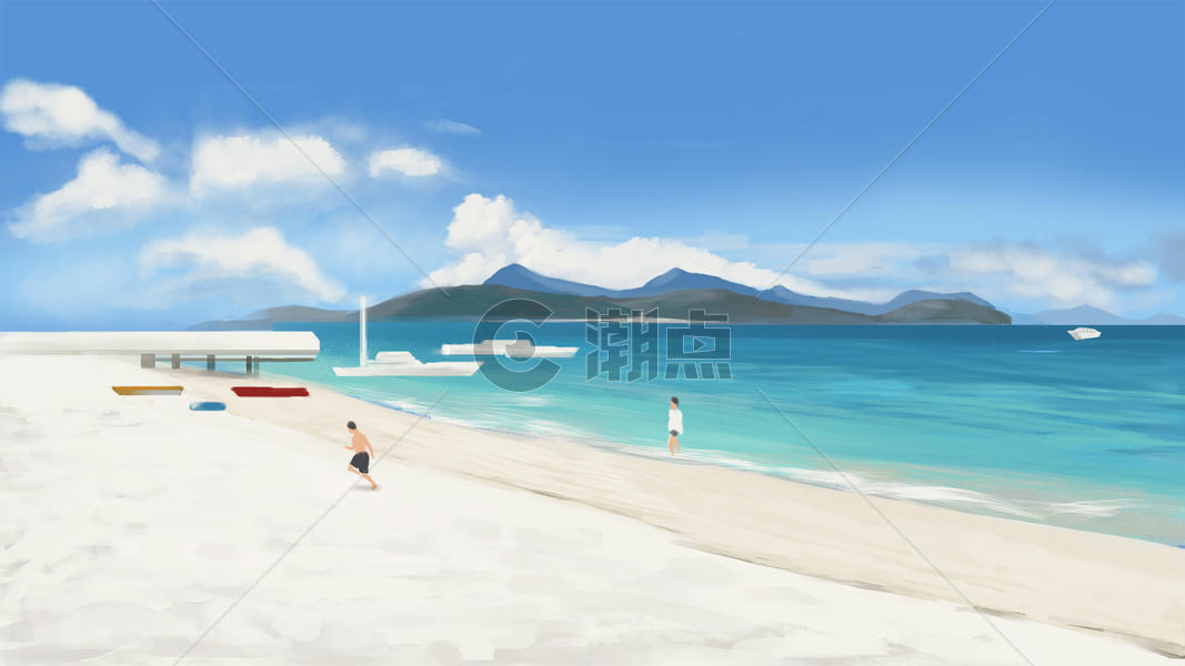 夏日海滩插画图片素材免费下载