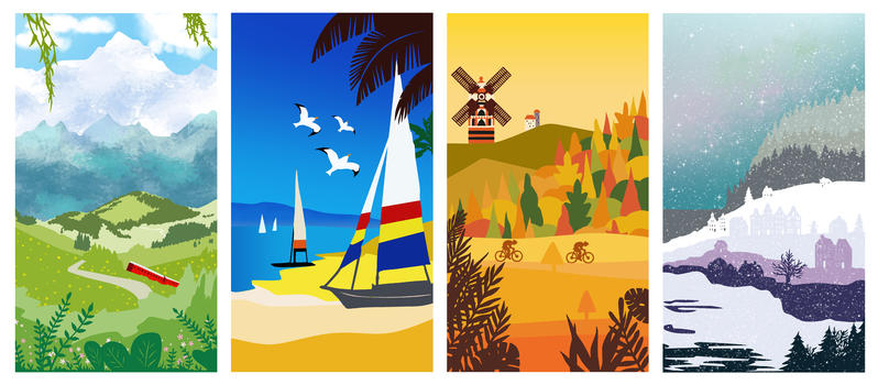 四季风景插画壁纸图片素材免费下载