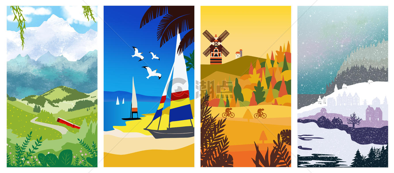 四季风景插画壁纸图片素材免费下载