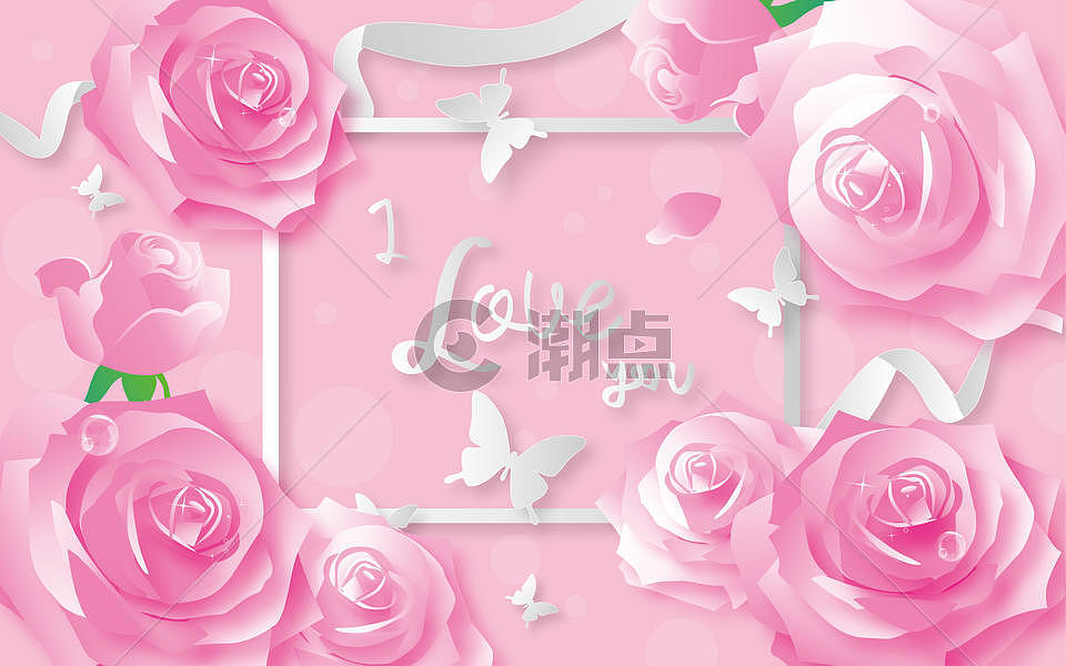 粉色玫瑰剪纸风图片素材免费下载