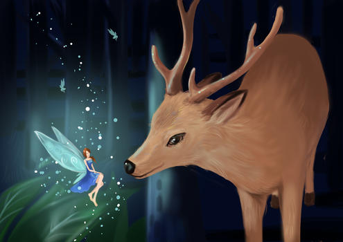 森林中的鹿与精灵图片素材免费下载
