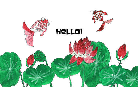 水彩金鱼手绘植物图片素材免费下载