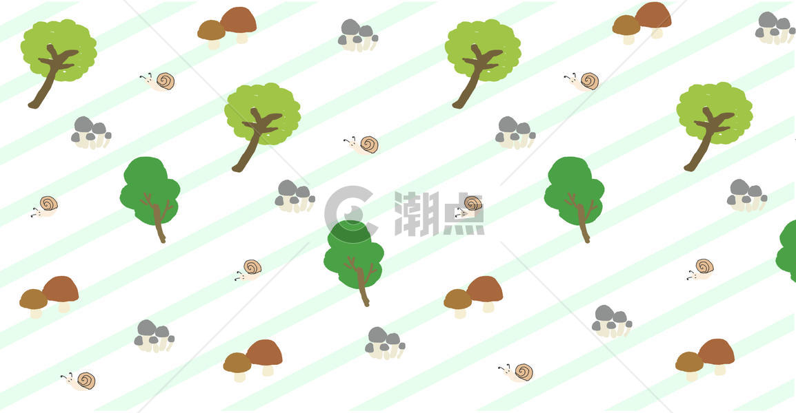 树木蘑菇清新插画图片素材免费下载