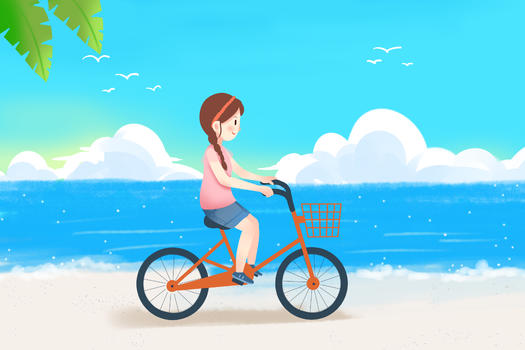 海边骑自行车图片素材免费下载