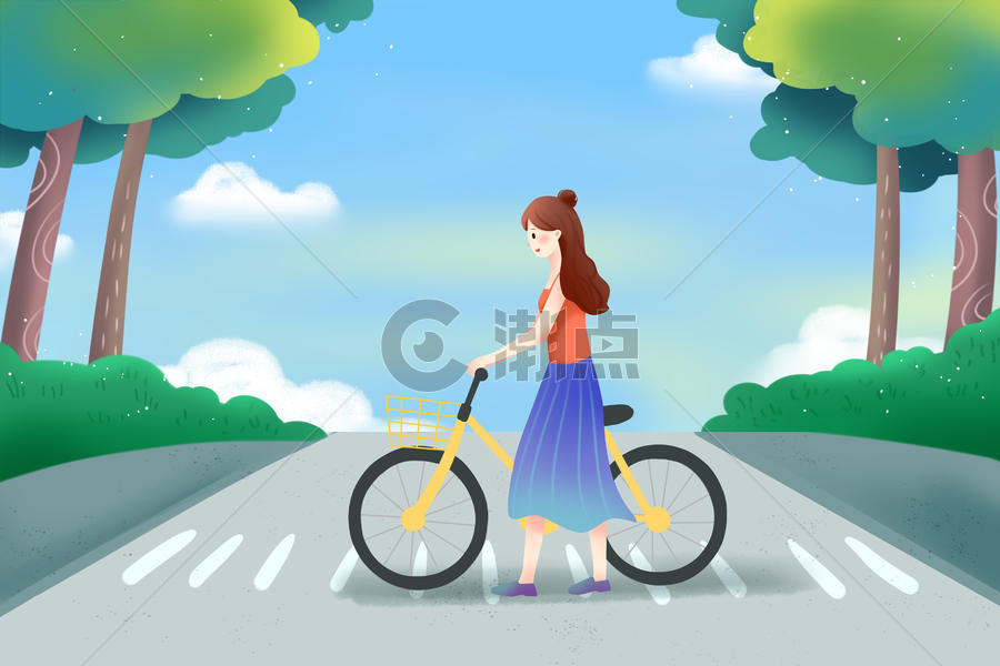 骑自行车 过马路图片素材免费下载