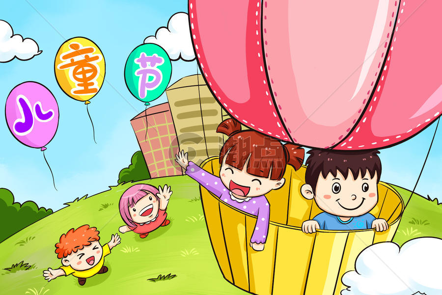 儿童节放飞的热气球图片素材免费下载