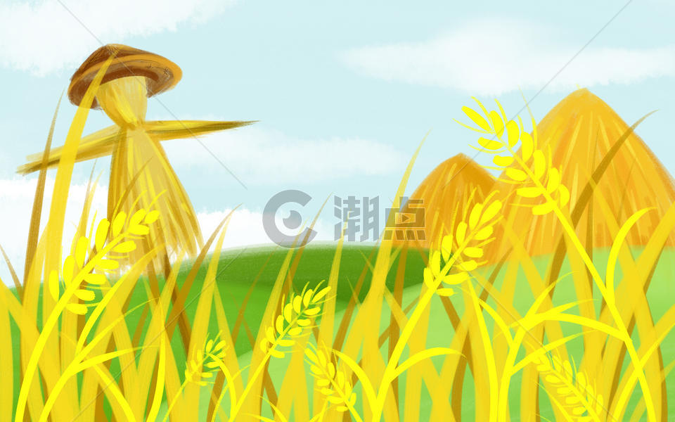 稻田中的稻草人图片素材免费下载