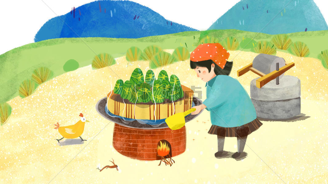 端午节传统习俗蒸粽子插画图片素材免费下载