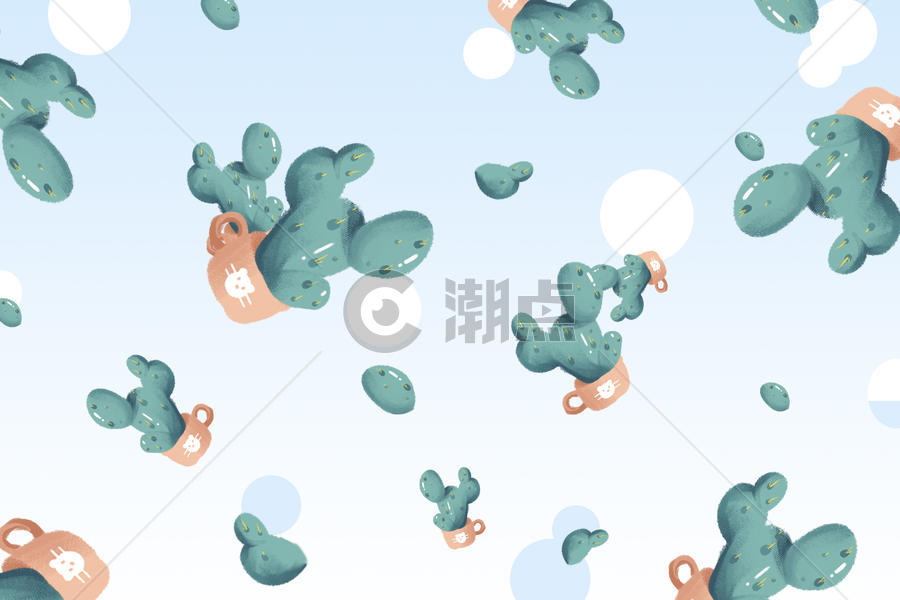 蓝色清新仙人球盆栽插画图片素材免费下载