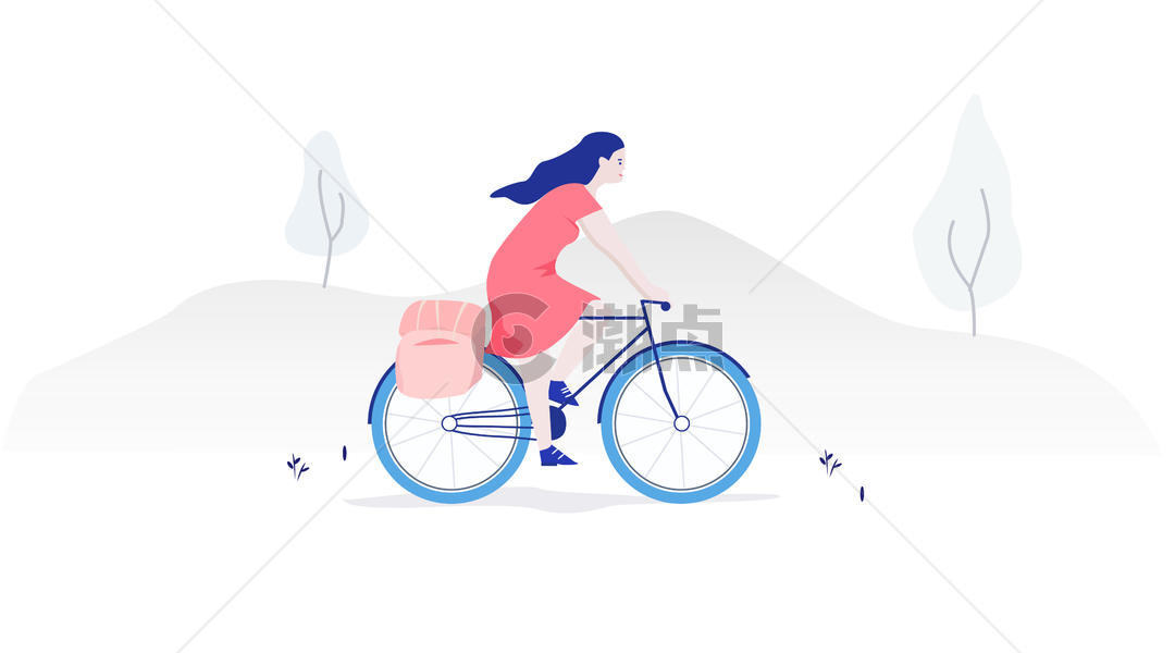 旅游女孩骑单车矢量插画图片素材免费下载