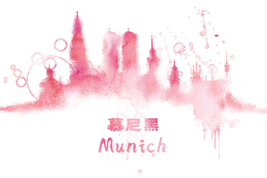 城市地标慕尼黑水彩插画图片素材免费下载