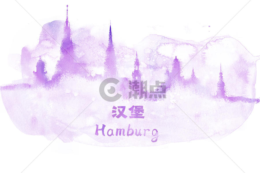 地标城市汉堡水彩手绘插画图片素材免费下载