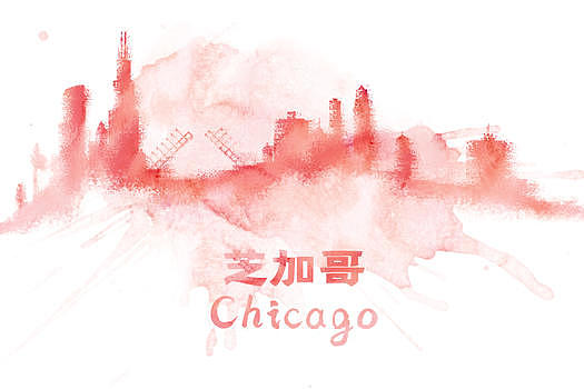 地标城市芝加哥水彩手绘插画图片素材免费下载