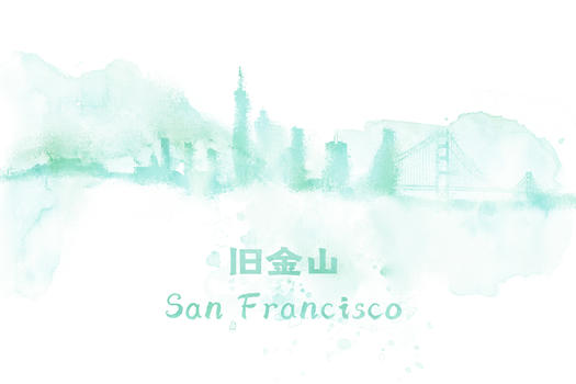 地标城市旧金山水彩手绘插画图片素材免费下载