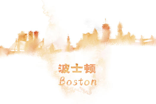 城市地标波士顿水彩手绘插画图片素材免费下载