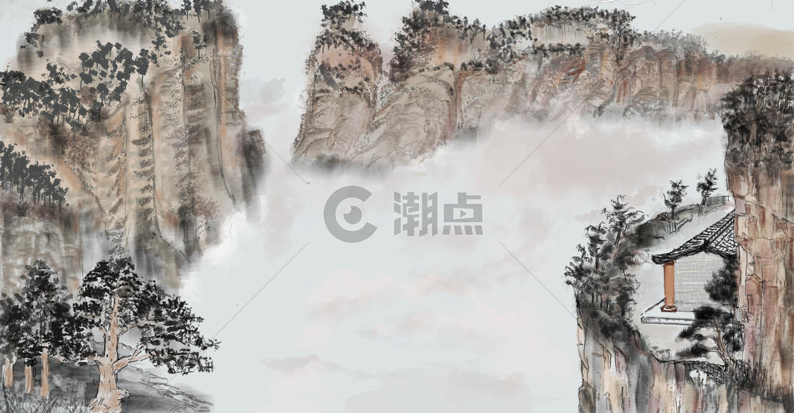 中国风水墨山插画图片素材免费下载