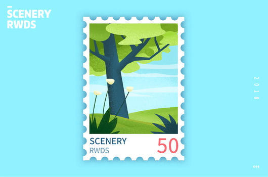 清新风景邮票插画图片素材免费下载
