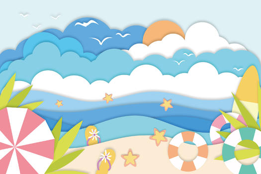 海滩剪纸风图片素材免费下载