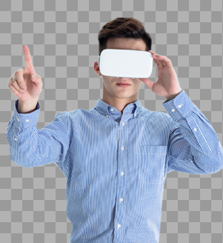 年轻男子带VR 眼镜体验虚拟现实图片素材免费下载