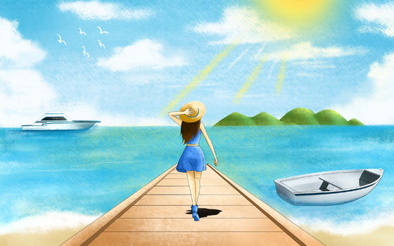 海边旅游插画图片素材免费下载