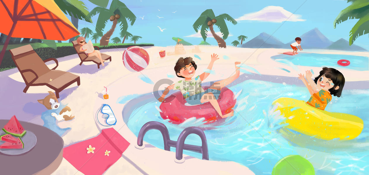 夏日假日旅行泳池玩耍图片素材免费下载