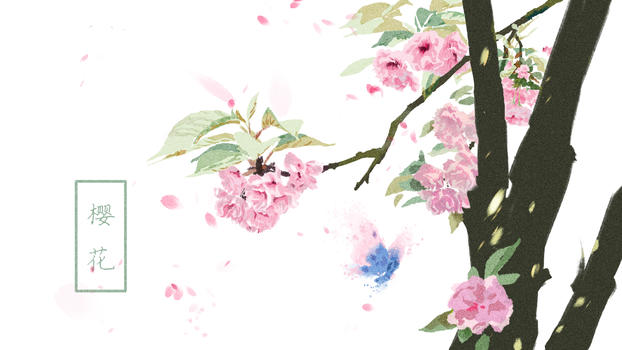水彩风手绘樱花插画图片素材免费下载