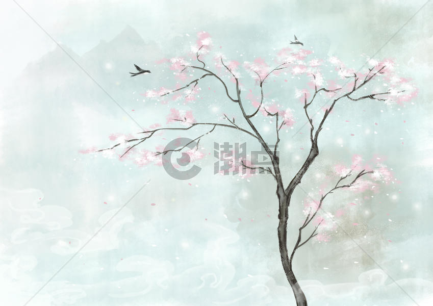 唯美水彩中国风背景图片素材免费下载