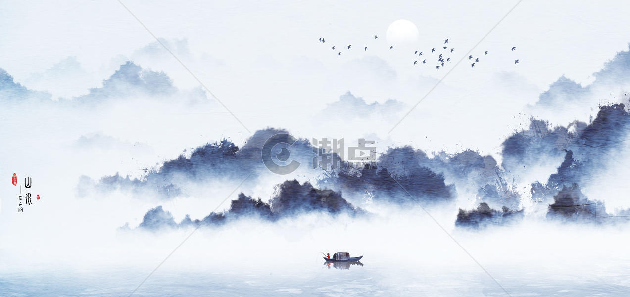 中国风山水水墨画图片素材免费下载