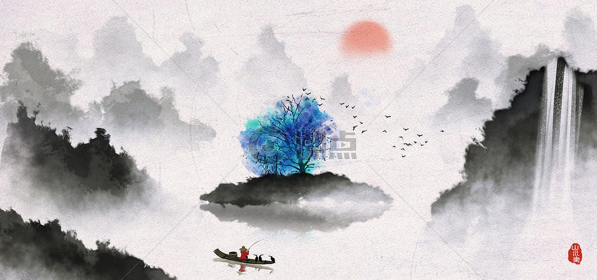 中国风山水水墨画图片素材免费下载