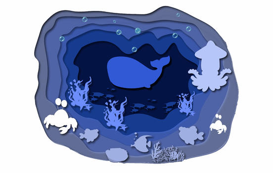 绿色海底动物立体剪纸图片素材免费下载