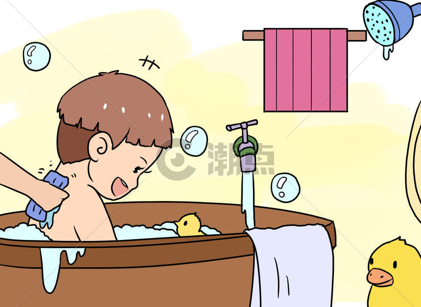 儿童洗澡漫画图片素材免费下载