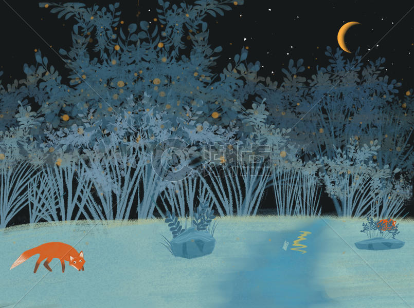 月夜小狐狸背景素材图片素材免费下载