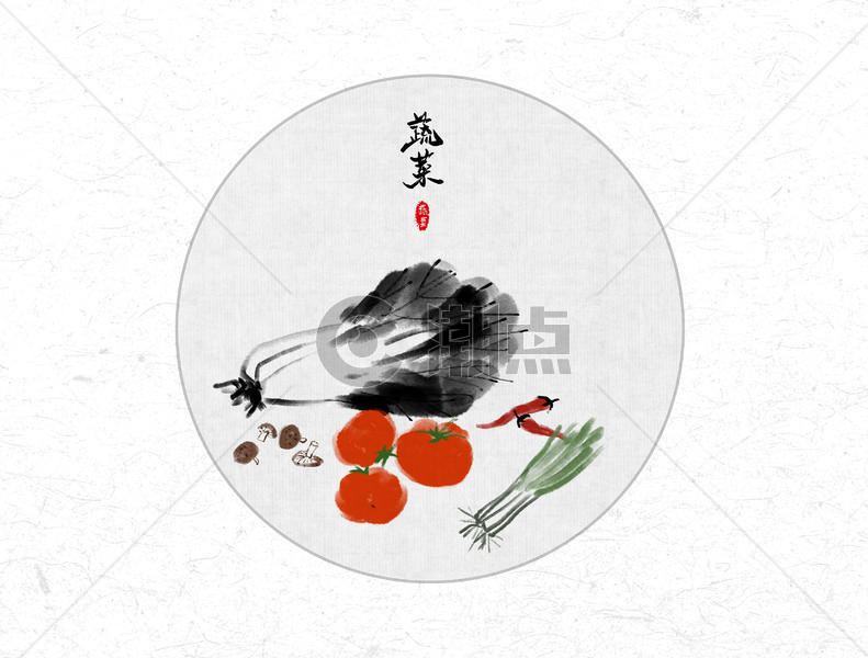 蔬菜中国风水墨画图片素材免费下载