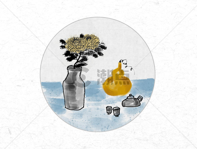 菊花和葫芦中国风水墨画图片素材免费下载