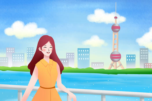 女孩假期上海旅游图片素材免费下载